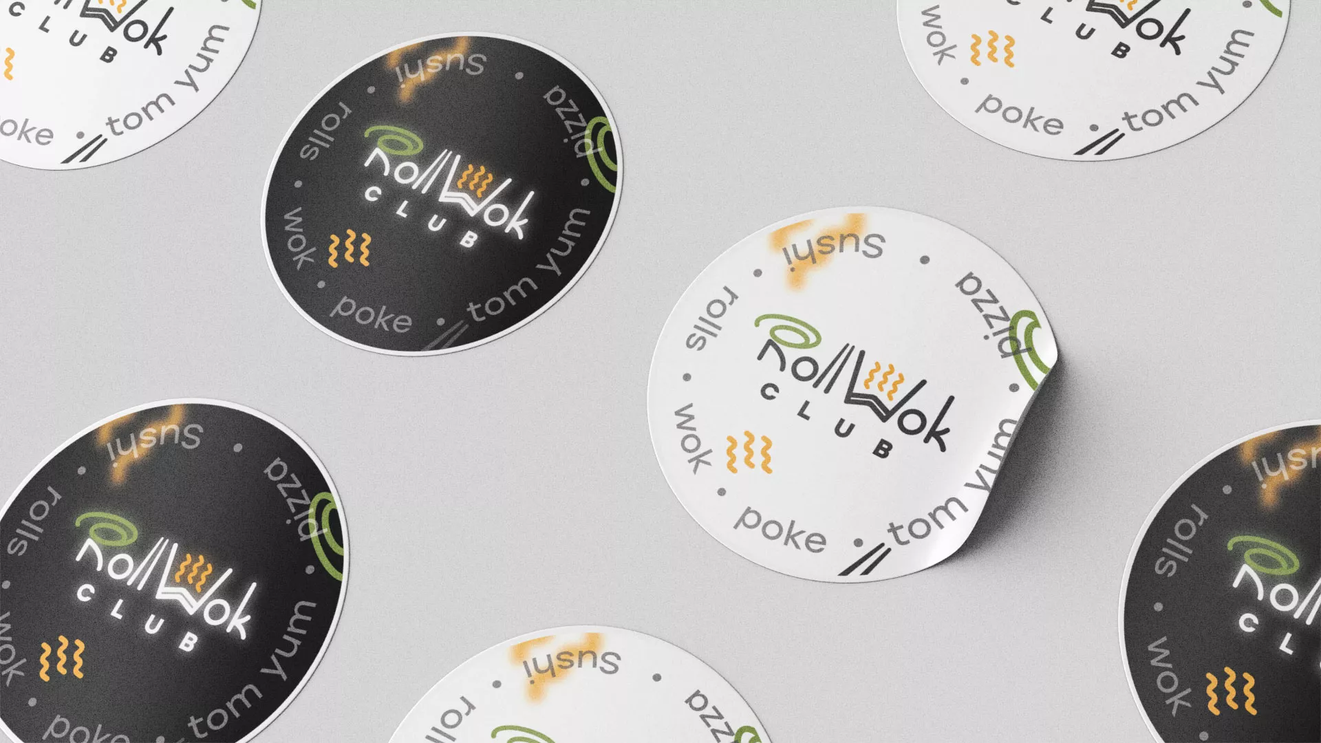 Разработка наклеек для суши-бара «Roll Wok Club» в Каменске-Уральском